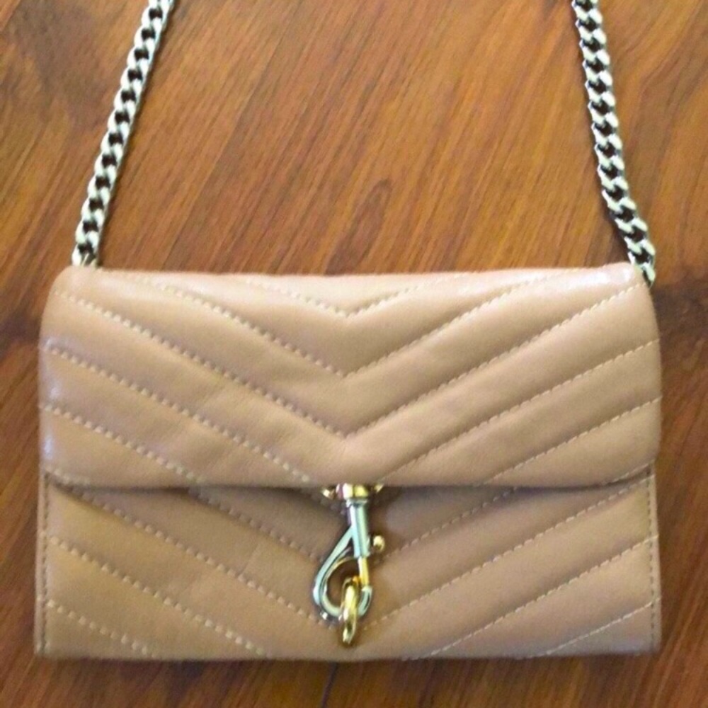 🎉5xHP🎉 Rebecca Minkoff Tan Quilted Crossbody Bag with Chain Strap